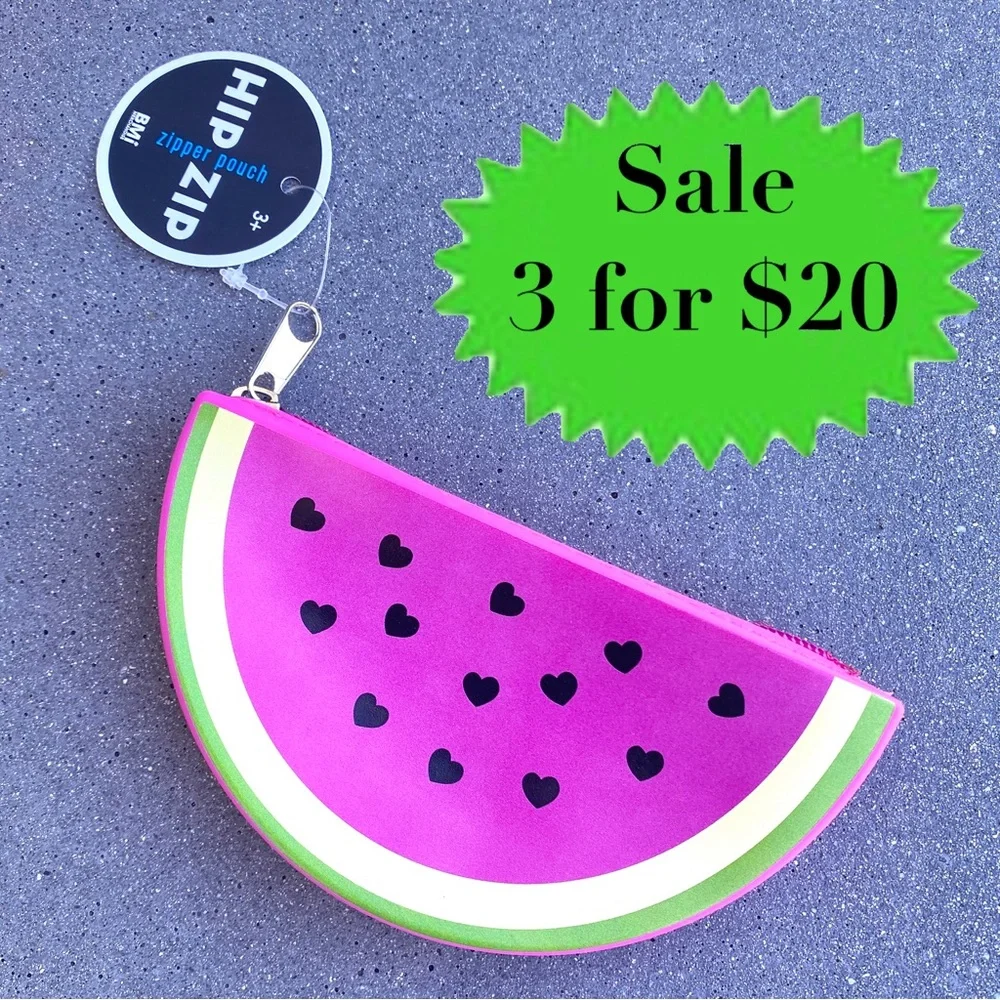 Urban outfitters watermelon print pouch coin purse rubber silicone zipper NEW